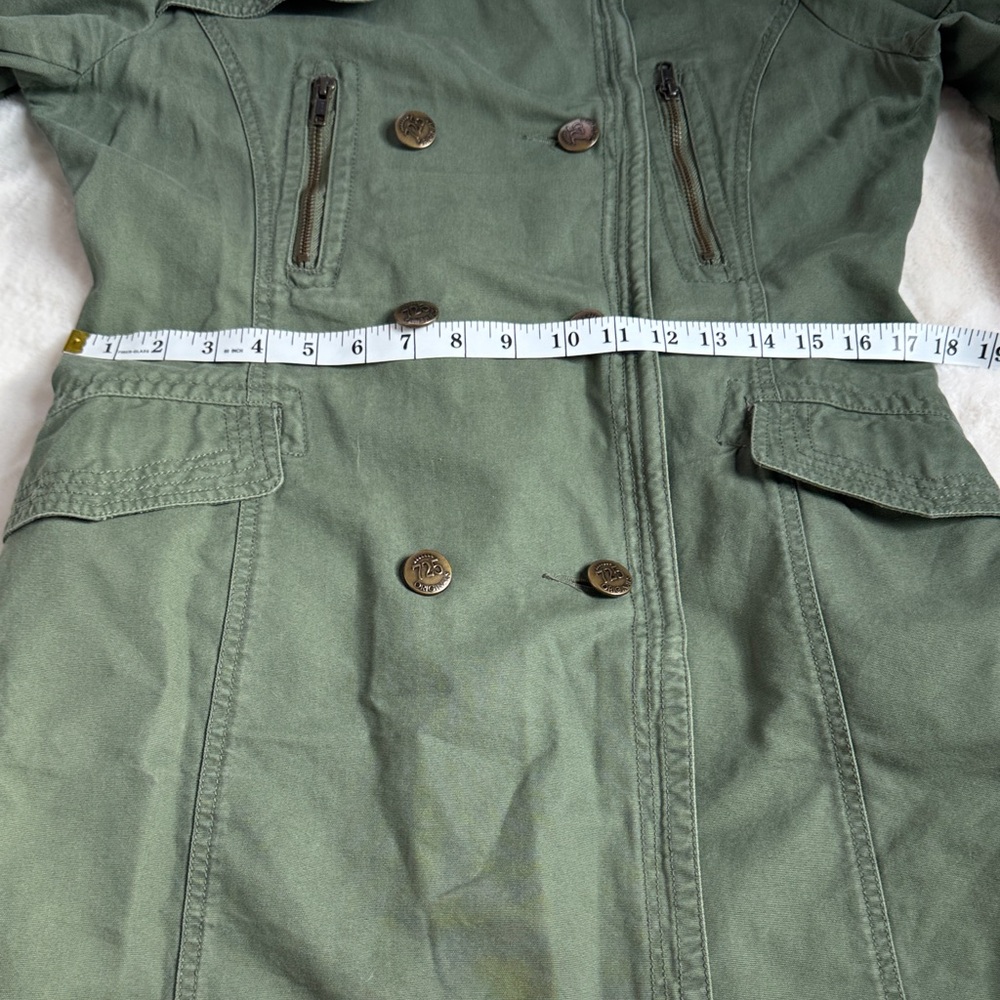 Women's Green Double-Breasted Military Style A-line Coat - Picture 7 of 14